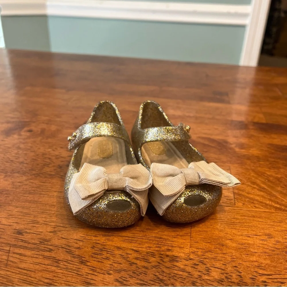 Mini Melissa girls gold glitter slip on mary Jane flats size 2